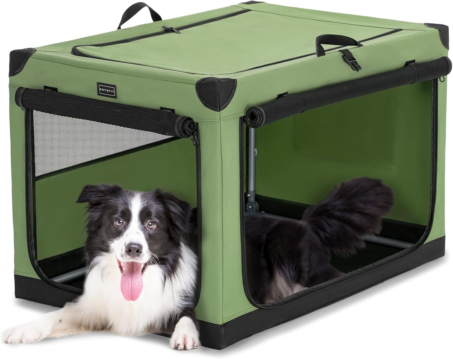 Soft Dog Crate, Dog Travel Crate - 36 Inch Lightweight, Easy Setup, Sturdy Portable Dog Crate, Adjustable Framework with 3 Mesh Door, Soft Sided Collapsible Dog Kennel Green