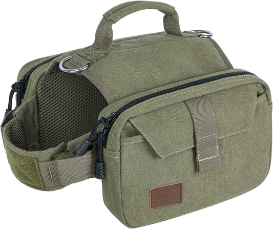 Dog Pack Hound Travel Camping Hiking Backpack Saddle Bag Rucksack for Medium & Large Dog (Ranger Green, Medium)
